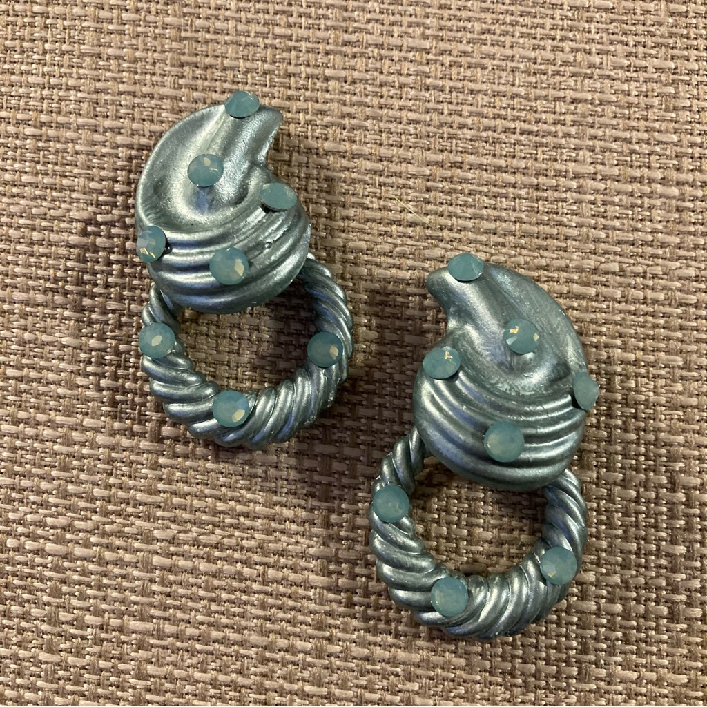 Vintage Jeff Lieb Blue Door Knocker Rhinestone Clip Earrings Designer Runway